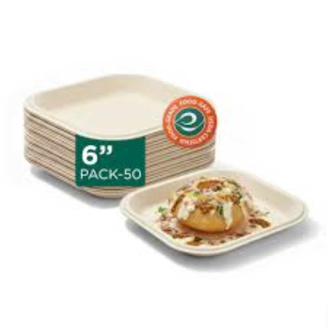ECOSOUL BAGASSE PLATE 6'' SQUARE 10PC